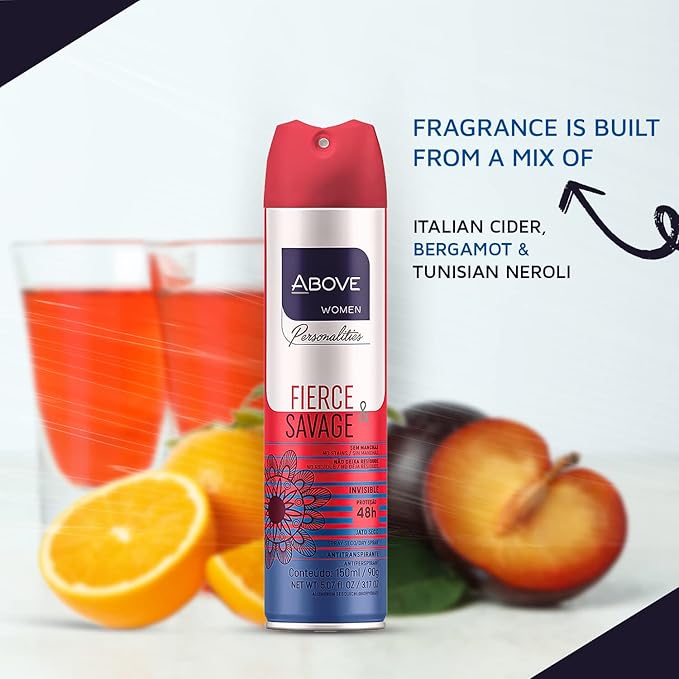 ABOVE Fierce and Savage - 48 Hours Personalities Antiperspirant Deodorant Set for Women - Notes of Pink Pepper and Jasmine - Dry Spray Protects Against Sweat and Body Odor - Alcohol Free - 4 pc