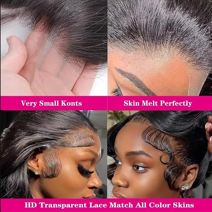 Body Wave Human Hair Wig 200 Density Hd Lace Front Wigs Human Hair Pre Plucked Bleached Tiny Knots Wigs For Women 13x6 Lace Frontal Wigs Human Hair 12A Soft Natural Black Wig 24inch
