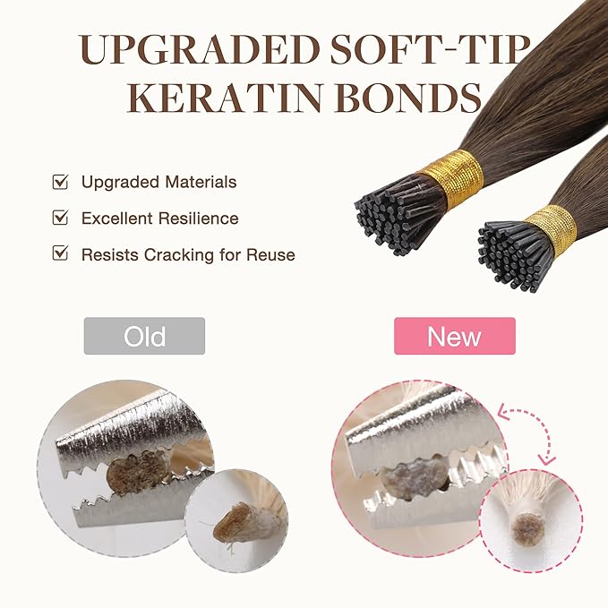 GOO GOO I Tip Hair Extensions, Real Human Hair, 20inch 50g, Cold Fusion I Tip, Invisible Remy, Chocolate Dip Color Melt