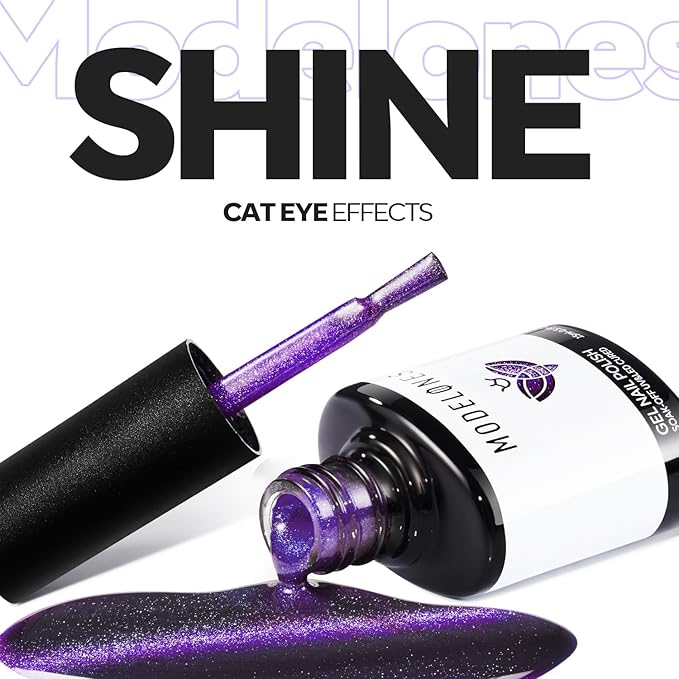 modelones Purple Cat Eye Gel Nail Polish Grey Purple Shimmer 9D Magnetic Cateye Gel Nail Polish UV LED Soak Off Nail Manicure 15ML