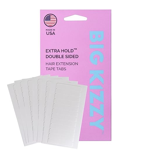 Big Kizzy Extra Hold Double Sided Hair Extension Tape - 144 tabs replacement tape - Strong hold of 6-8+ weeks - Made in USA
