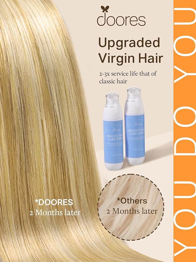 DOORES Hair Extensions Human Hair, Drity Blonde Highlight Golden Blonde 40pcs 100g 14 Inch, Human Hair Extensions Tape in Straight Hair Real Human Hair