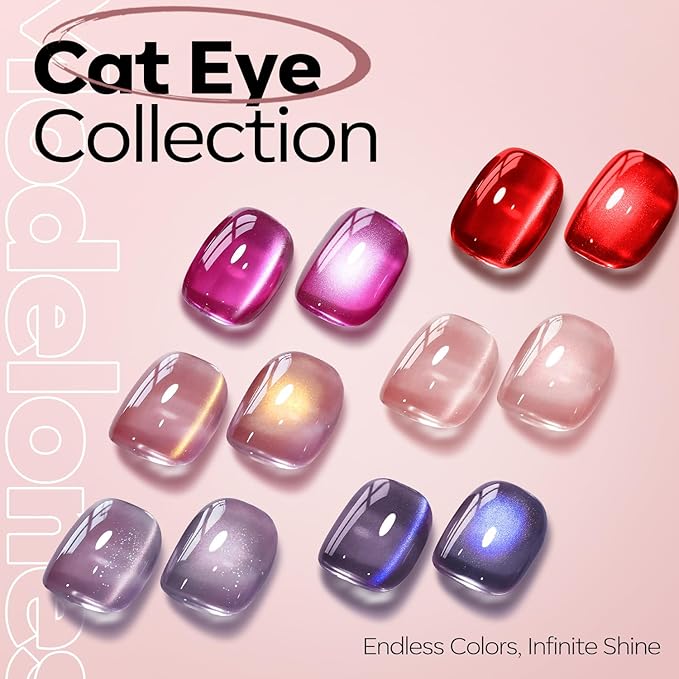 modelones Cat Eye Gel Nail Polish Pink 9D Cateye with Magnet Shimmer Soak Off Reflective Translucent Gel Magnetic Top Coat Nail Polish for Women Girl 15 ML
