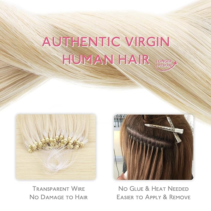 WENNALIFE Microlink Hair Extensions Human Hair, 50g 50s 18 Inch Platinum Blonde Remy Micro Bead Hair Extensions Real Human Hair Micro Link Micro Loop Micro Ring Hair Extensions Straight Microlinks