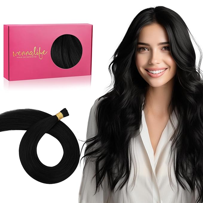 WENNALIFE I Tip Hair Extensions Human Hair, 50g 50s 22 Inch Jet Black Remy Itip Human Hair Extensions Invisible Itips Straight I Tips Fusion Extensions Real Human Hair