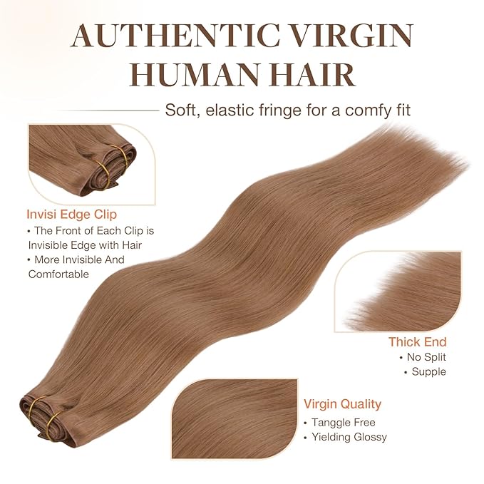 GOO GOO Invisi Edge Clip in Hair Extensions 18inch 120g 7Pcs Injected Seamless PU Clip in Hair Extensions, Virgin Real Human Hair, #15 Rose Gold