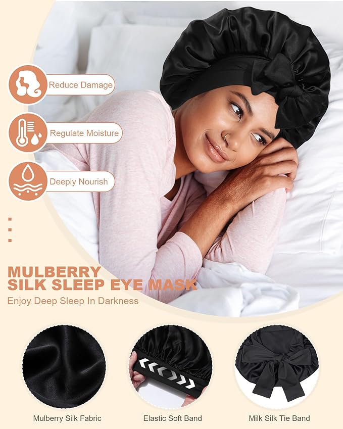 Mulberry Silk Bonnet Sleeping Women Curly Hair Bonnets Tie Band Double Layer Reversible Sleep Bonnet Silk Hair Wrap Sleep Cap