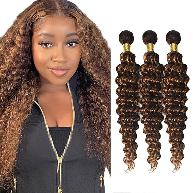 28 30 32 inch Highlight Bundles Human Hair Brown Deep Wave Bundles P430 Human Hair Bundle 2 Tone #4 and #30 Color 150g