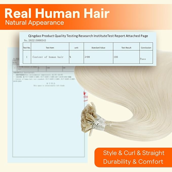 Full Shine U Tip Hair Extensions Human Hair 1000 White Blonde 16 Inch 50 Grams Utip Human Hair Extensions for Women Prebonded Fusion Extensions Remy Hair