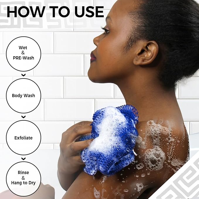 Loofah Sponge African Net Authentic - 2 Pieces Real African Exfoliating Sponge with Knots - African Net Wash Cloths for Body Scrubber Exfoliator Purple & Pink - Back Scrub for Shower Bath Accessories