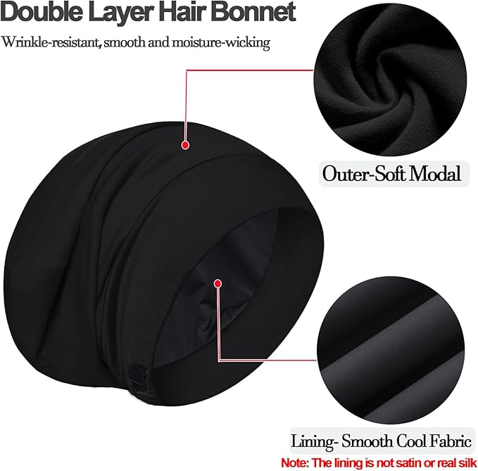 Sleep Cap Bonnet for Sleeping, Adjustable Cooling Ice Silk Lined Hair Bonnets for Natural Curly Braids Beanie Hat Women Men