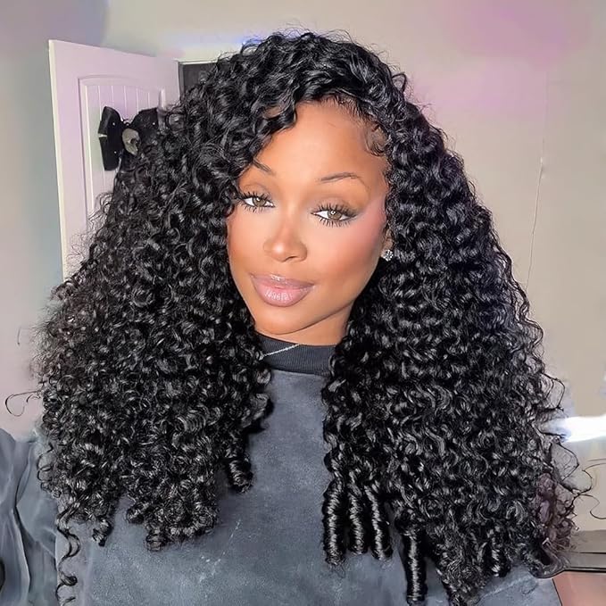 Burmese Curly Half Wig Human Hair for Black Women Upgrade Headband Wig 200 Density Wear and Go Glueless Wigs Human Hair 24 Inch Half Wig Human Hair with Drawstring Friendly for Beginner