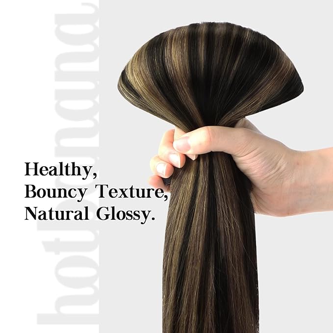 HOTBANANA Human Hair Clip in Hair Extensions, Balayage Natural Black to Chestnut Brown 130g Clip in Hair Extensions Real Human Hair Straight Remy Hair Clip Ins Dark Roots Ombre 26 Inch 7pcs
