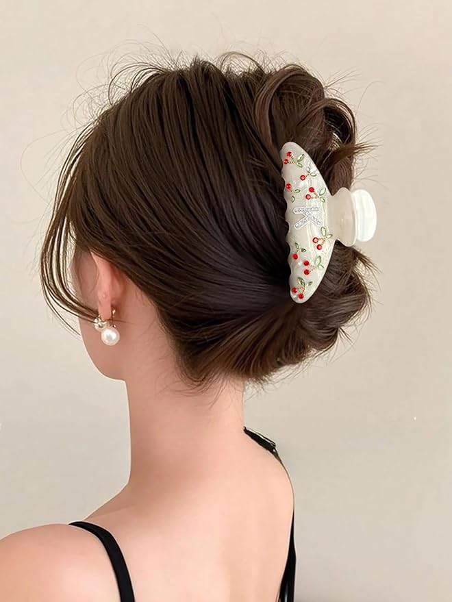 LILIE&WHITE Christmas Gift Acrylic Cherry Letter Hair Clips For Women With RhinestonesInitial Hair Claws For Thick Hairs Trendy Monogram Large Clips Fashion Big Claw Clip Jewelry Gift Alphabet K