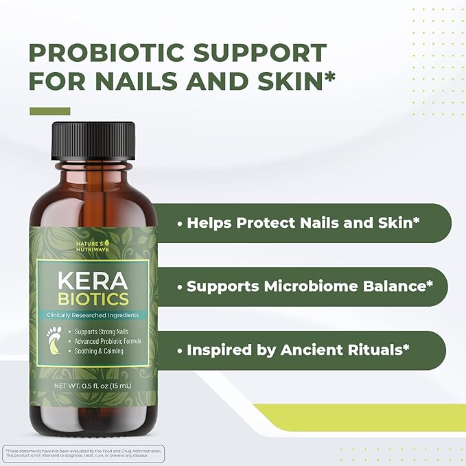 KeraBiotics – Daily Foot & Nail Support with Probiotics and Plant Extracts – Topical Formula with Aloe, Cucumber & Peptides – Non-GMO, Gentle & Easy to Use – 15ml, 3 Month Supply