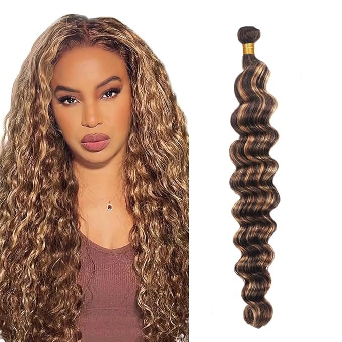 Freiuoke Honey Blonde Bundle P4/27 Deep Wave Human Hair Bundles Brazilian Virgin Hair Single Bundle 20 Inch Color 427 Bundles
