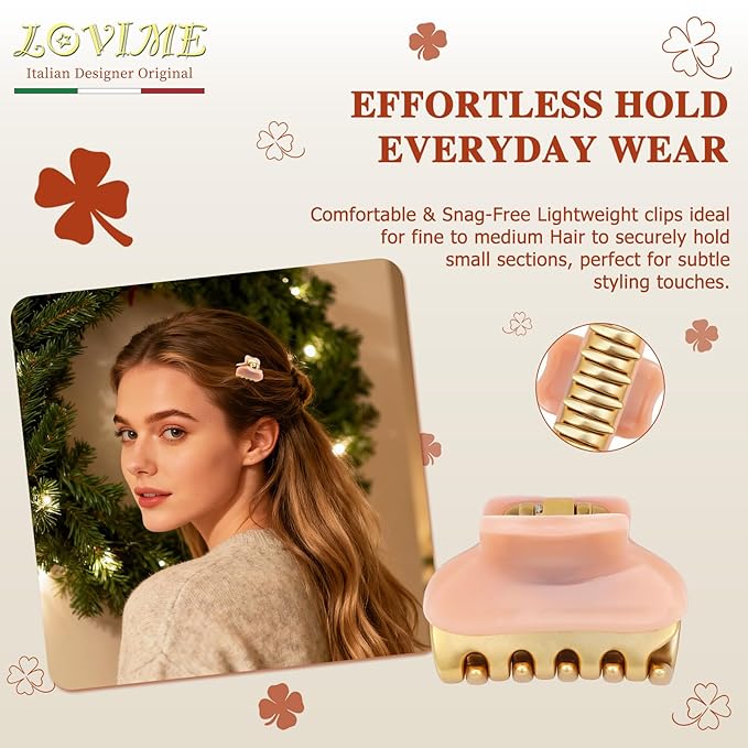 2026 Premium Durable Hair Claw Clip for Women, Original Italian Designed Strong Grip Hair Bang Clips for Thin Hair, No Slip Jaw Clips with Gift Box for Christmas Birthday Girls, 1.2" Pink Minimal
