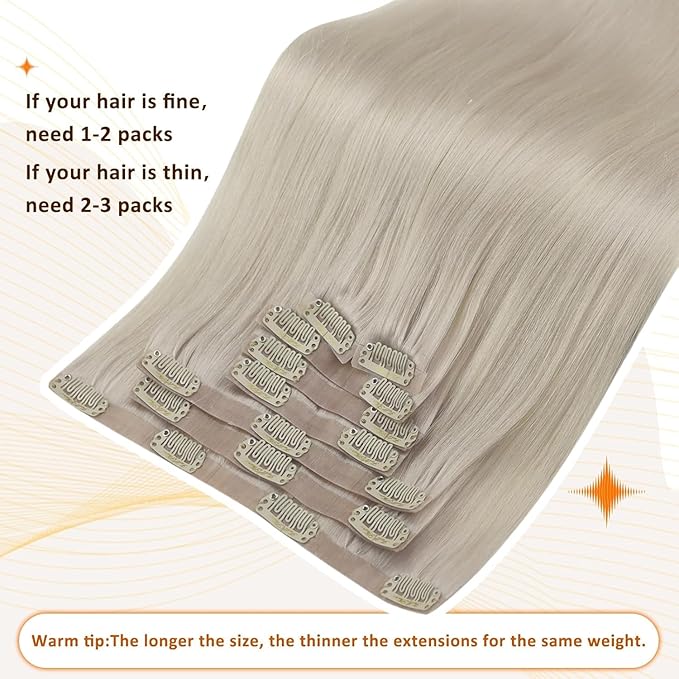 Full Shine Human Hair Clip in Extensions Blonde Seamless Hair Extensions Clip in Invisible Blonde Extensions Clip in PU Weft for Women Full Head 14 Inch 8 Pcs 120 G