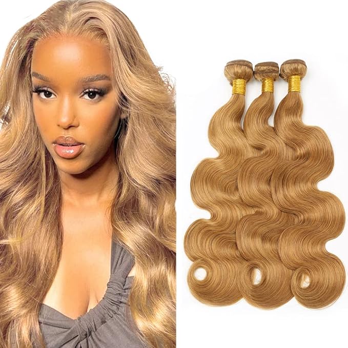 Honey Blonde Bundles Human Hair Color 27 Body Wave Bundles 16 18 20 Inch Peruvian Virgin Mixed Length 3 Bundles Blonde Body Wave Bundles Hair Weave