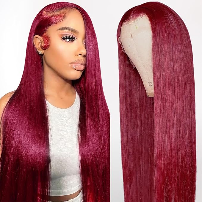 200% Density Burgundy Wig Human Hair,[2 Year Life],28 Inch 99j Burgundy 13x6 HD Lace Front Wigs Human Hair Pre Plucked,Straight Wigs Human Hair for Black Women Free Part