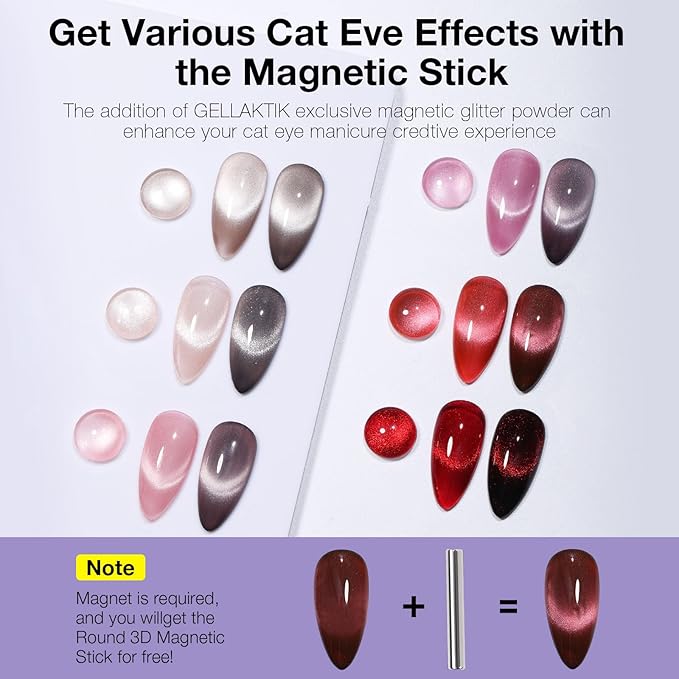 Cat Eye Gel Nail Polish Set, 6 Colors 12ML Fall Winter Glitter Magnetic Nail Polish Gel with Magnet, Soak Off UV LED for Home Salon Manicure Gift for Women