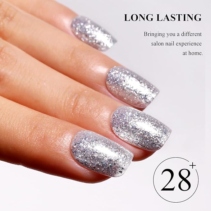 Imtiti Glitter Silver Gel Nail Polish, 1Pcs Starlight Sparkle Silver Soak Off UV LED Gel Polish, Nail Art Starter Manicure Salon DIY at Home for Women (0.34 Fl Oz-1934)