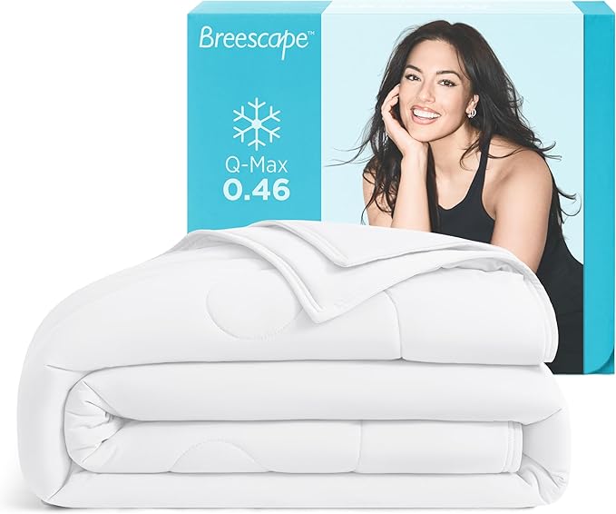 Breescape Cooling Comforter Throw Size - BlendTek™ Q-Max>0.46 Tech, Breathable Blanket for Hot Sleepers & Night Sweats Relief, Premium Lightweight Summer Bedding, 52x72 Inches, Snow White