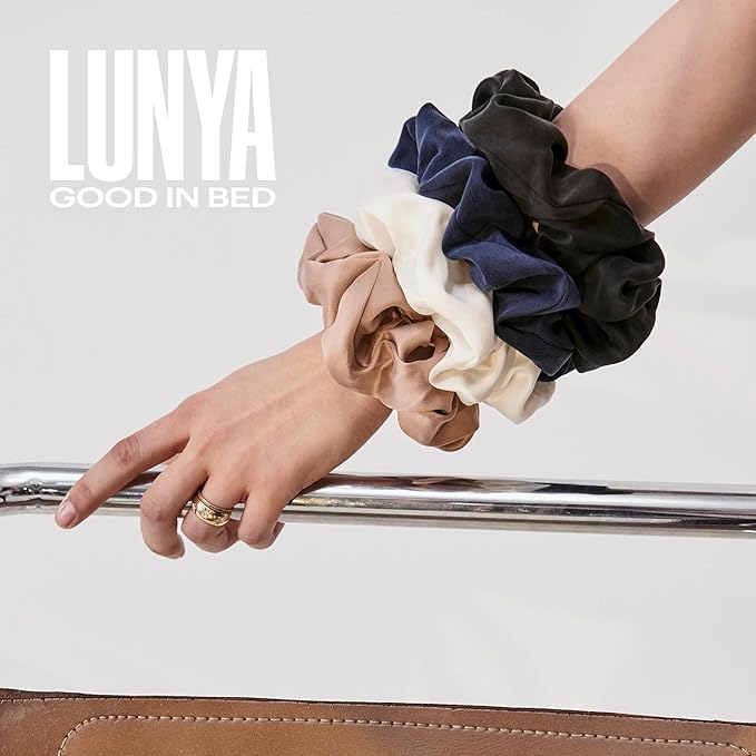 Lunya Washable Silk Scrunchies - Mulberry Silk Hair Ties - Tranquil White - One Size Fits Most