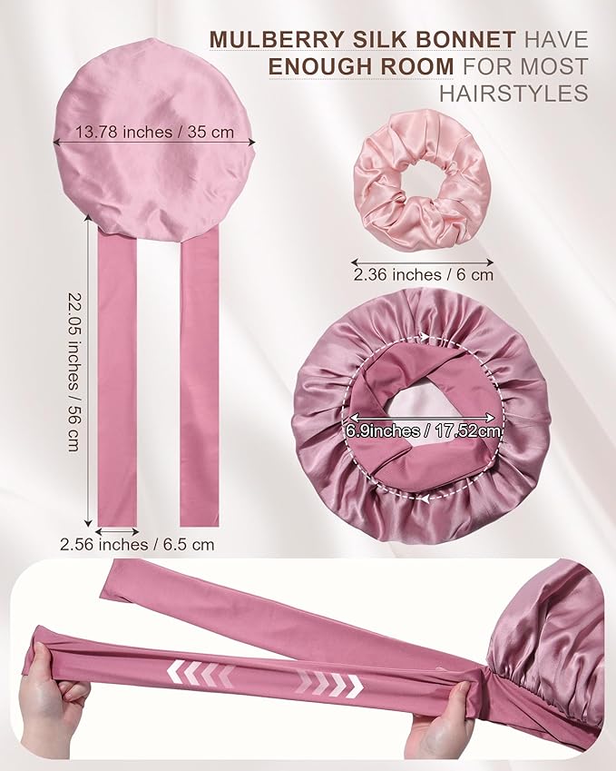 Mulberry Silk Bonnet Sleeping Women Curly Hair Bonnets Tie Band Double Layer Reversible Sleep Bonnet Silk Hair Wrap Sleep Cap