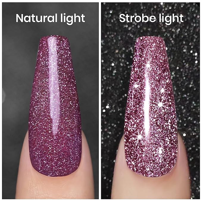 Reflective Glitter Gel Nail Polish, Diamond Gelpolish Violet Nailpolish Sparkly Shiny Gel Nail Art Varnish Manicure for Starter Nail DIY at Home U V L E D Cure Required RAR84