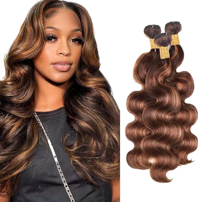Brown Bundles Human Hair Highlight Body Wave Bundles 14 16 18 inch P430 Human Hair Bundle #4 and #30 Body Wave Bundle