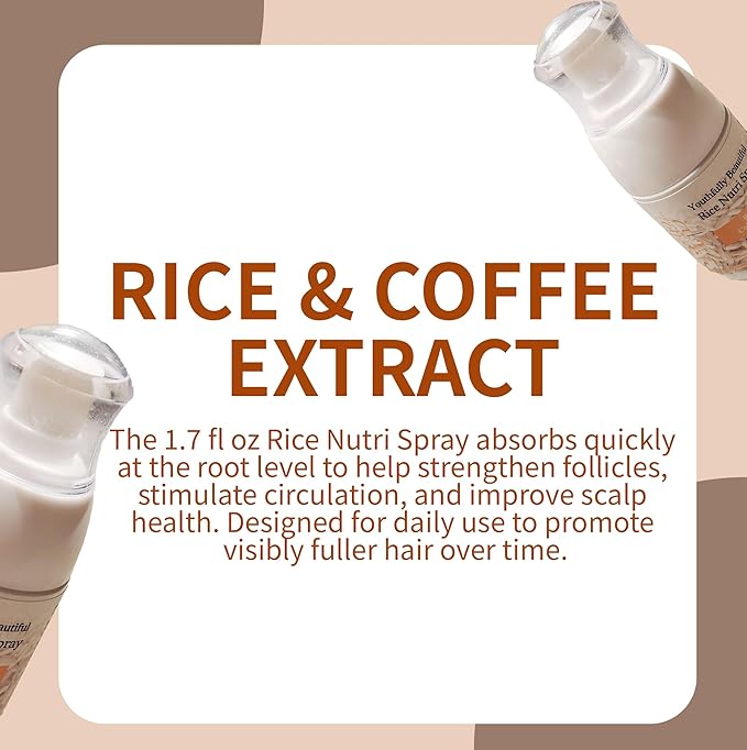 Youthfully Beautiful Rice Nutri Spray and Shampoo Bar Set Thickens Hair Supports Healthy Growth Rice Coffee Extract for Thinning Hair and Hair Loss Natural Cleanser Scalp Treatment