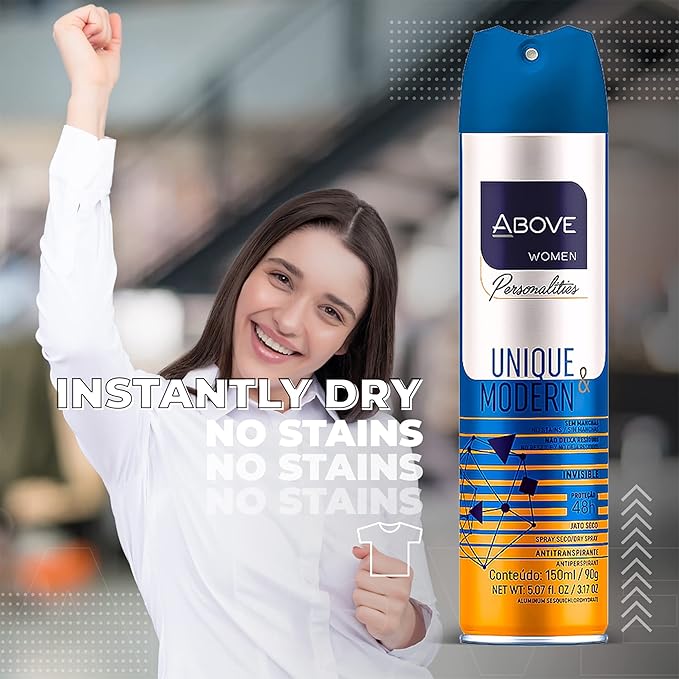 ABOVE Unique and Modern - 48 Hours Personalities Antiperspirant Deodorant for Women - Notes of Jasmine and Sandalwood - Dry Spray Protects Against Sweat and Body Odor - Alcohol Free - 3.17 oz