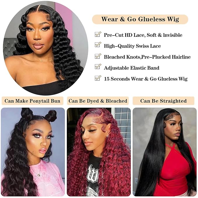 Wear and Go Glueless Wigs Human Hair Pre Plucked Pre Cut Loose Deep Wave 5x5 HD Closure Wigs Human Hair 210% Dentisy 12A Glueless Wig Human Hair Bleached Knots Loose Wave Wig (22 Inch)