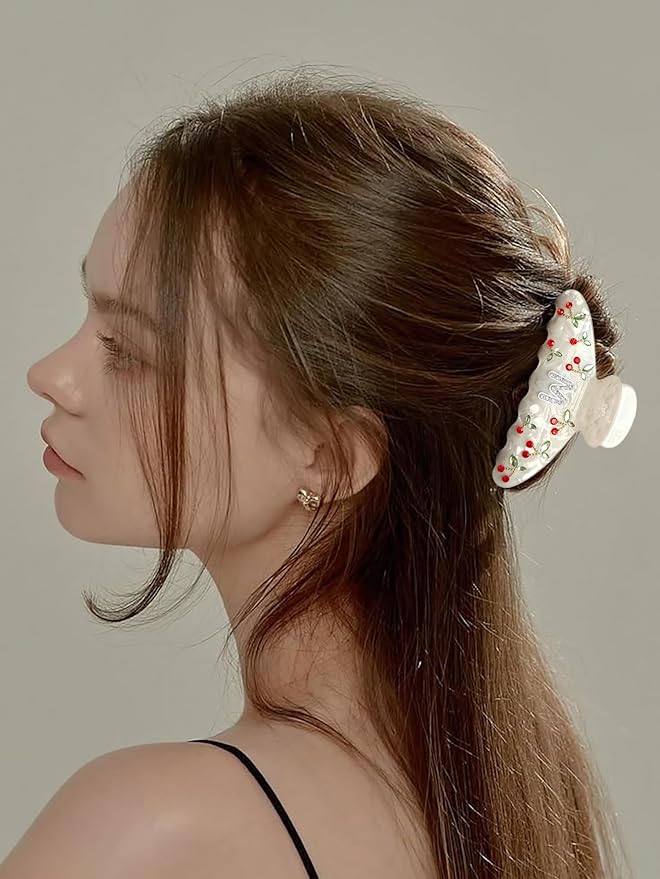 LILIE&WHITE Christmas Gift Acrylic Cherry Letter Hair Clips For Women With RhinestonesInitial Hair Claws For Thick Hairs Trendy Monogram Large Clips Fashion Big Claw Clip Jewelry Gift Alphabet M