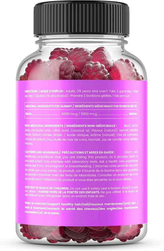 NutraChamps Sugar Free Biotin Gummies 10000mcg [High Potency] - Healthy Hair, Skin & Nails for Women, Men & Kids - 5000mcg in Each Gummy - Vegan, Non-GMO, Hair Health Vitamins Supplement - Raspberry