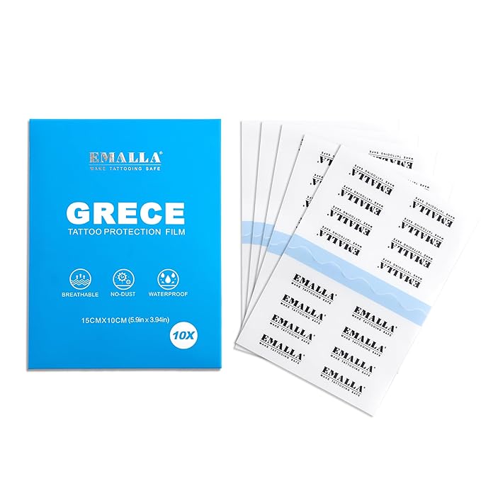 Emalla GRECE Tattoo Aftercare Bandage, 10 Pack Waterproof Second Skin Tattoo Cover Up Tape Patch 6" x 4" Flexible Tattoo Bandage for Healing Skin 0.02mm Tattoo Protection Film Tattoo Supplies