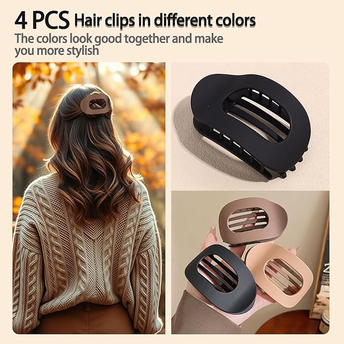 4 Pack Flat Hair Claw Clips for Women Nonslip French Hair Clips for Thick, Thin, Long, or Short Hair Tortoise Shell Comfortable & Strong Hold for Daily Wear, Weddings