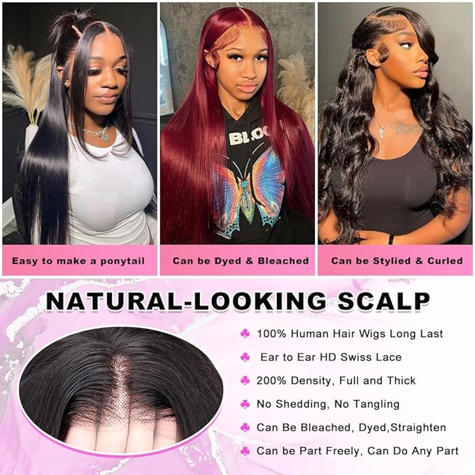 13x6 Straight Lace Front Wigs Human Hair 200% Density Straight Wigs Human Hair For Women HD Transparent Lace Straight Wigs Pre Plucked 24 Inch