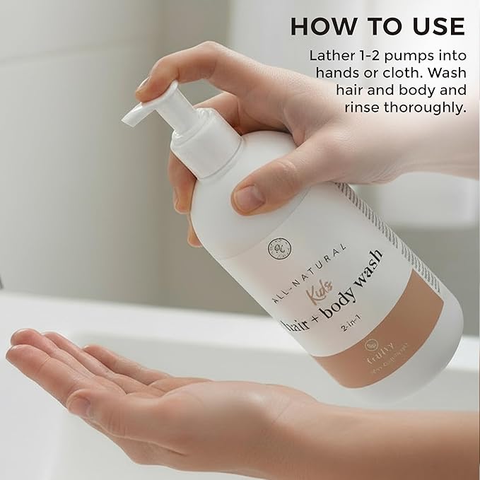 Rowe Casa Organics 2-in-1 Kids Hair & Body Wash with Therapeutic Essential Oils – Fruity Kids Shampoo & Body Wash with Sweet, Bright & Uplifting Scent – 16 Fl. Oz
