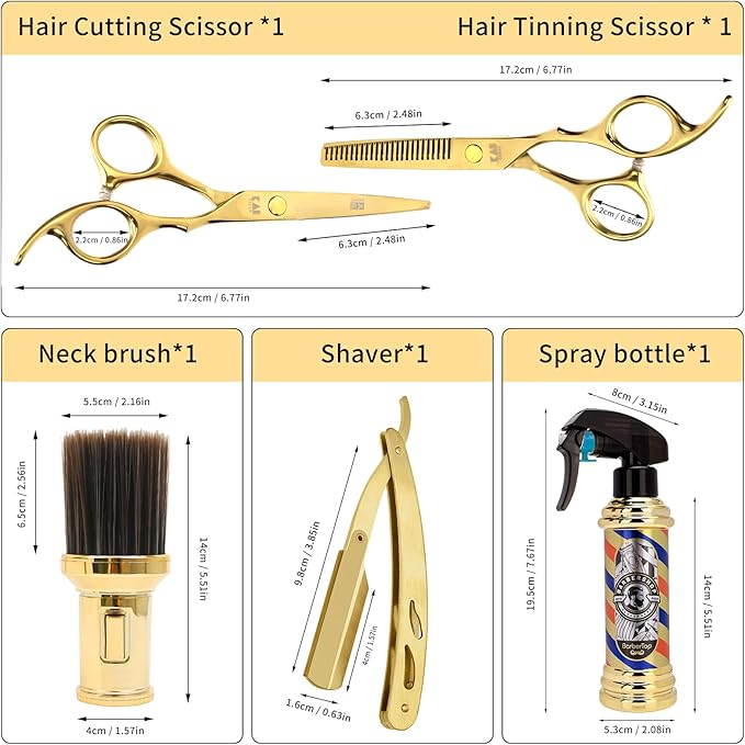 Professional Hair Cutting Scissors Set, 6 Inch, Stainless Steel, Includes Scissors, Razor, Hair Combs, Case, Cleaning Cloth, 1 Count