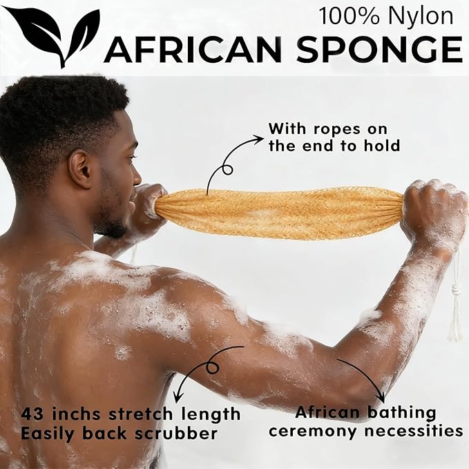 African Exfoliating Body Net Sponge, Ember and Root African Net Sponge, Exfoliating Towel, Gentle Exfoliation, Exfoliating Washcloth Face & Body Scrub Towel for All Skin Types (Blue)