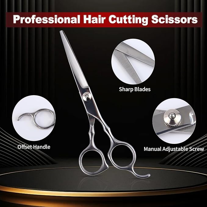 Hair Cutting Scissors kit Professional Home Hair Cutting Barber Grooming Thinning Shears Set Hair Cutting Scissors Shears Kit (Silver)