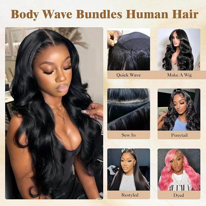 16A Raw Human Hair Bundles,3 Bundles 14 16 18 Inch Body Wave Bundles Human Hair,100% Unprocessed Brazilian Virgin Hair,Quick Weave,Hair Extensions Natural Black For Women,3X Longer Lifespan