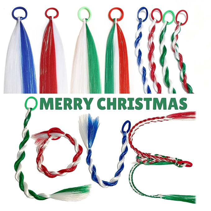 White and Green Hair Extensions for Braids Ponytail Extension 2 Packs, 20 inch Crazy Hair Day Accessories for Women, DIY Festival Wacky Rave Braids for Women,Tinsel Mixed