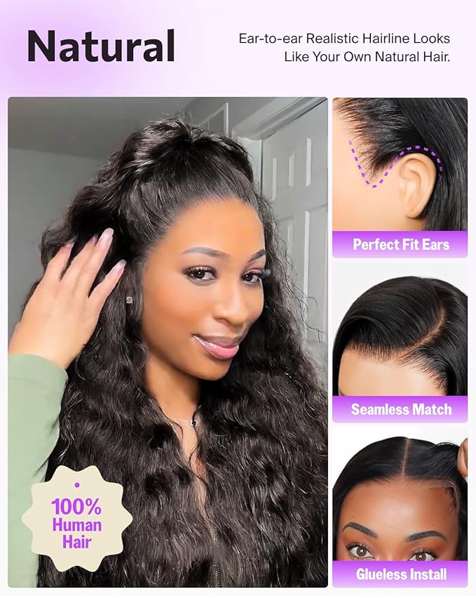 220% Density Glueless Loose Deep Wave Lace Front Wigs Human Hair Pre Plucked Pre Cut Upgraded Ear-to-Ear HD Lace Frontal Wig 13x6 Glueless Drawstring Wigs Human Hair 26 Inch