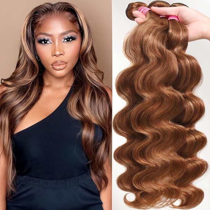 UNICE Body Wave Honey Blonde Highlight Human Hair Weave 3 Bundles Ombre 100% Brazilian Human Hair Weaves for Sew in Extensions TL412 Color 20 22 24 inch