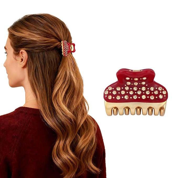 2026 Premium Durable Hair Claw Clip for Women, Original Italian Designed Strong Grip Hair Clips for Normal Fine Thin Hair, No Slip Jaw Clips with Gift Box for Christmas Birthday Girls, 1.7 Inch Red