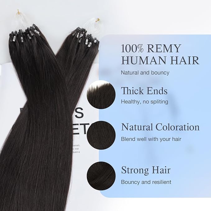 DOORES Micro Bead Human Hair Extensions Remy Hair, Dark Brown 18 Inch 50g/50s, Microlinks Hair Extensions Human Hair for Women Natural Straight