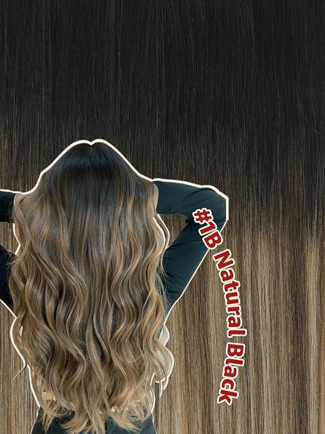 Clip in Hair Extensions Real Human Hair, 14 Inch 100g,Natural Black Roots Chocolate Brown With Caramel Blonde, Clip On Hair Extensions 6pcs Per Set with 18 Clips(#1B/4/27,14")